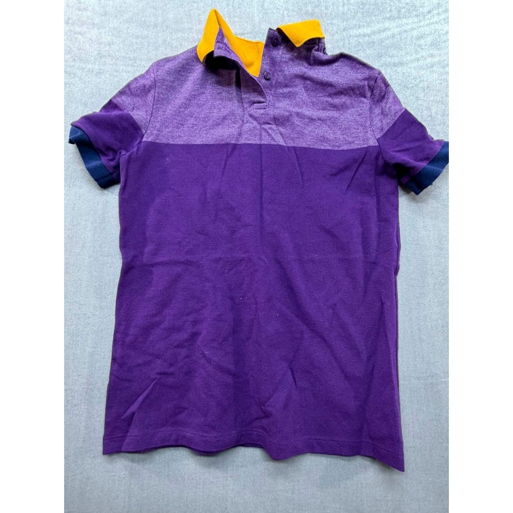 Lacoste‎ Women Polo Shirt Cutaway Collar Purple Yellow Size 38